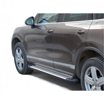 Пороги бумер алюминиевые с резинкой, Техно Сфера Volkswagen Touareg ( GP,  NF,  CR) (2002-2025) дорестайлинг, рестайлинг