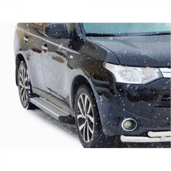 Пороги бумер алюминиевые с резинкой, Техно Сфера Mitsubishi Outlander ( CU,  CW0W) (2003-2012) дорестайлинг, рестайлинг