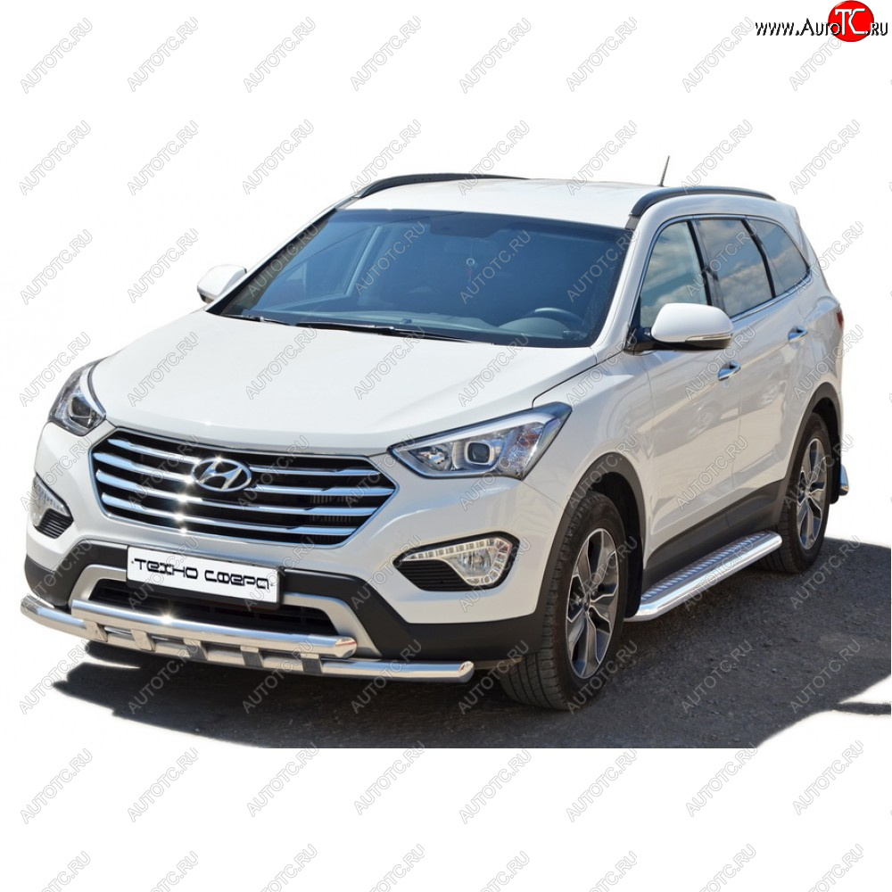32 999 р.  Защита порогов с алюминиевым листом нержавейка d63.5, Техно Сфера  Hyundai Grand Santa Fe  1 DM (2013-2018) дорестайлинг, рестайлинг (Алюминиевый лист)  с доставкой в г. Пермь