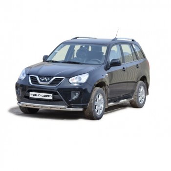 Пороги труба с проступью нержавейк d76 , Техно Сфера Chery Tiggo T11 рестайлинг (2013-2016) (Нержавейка)