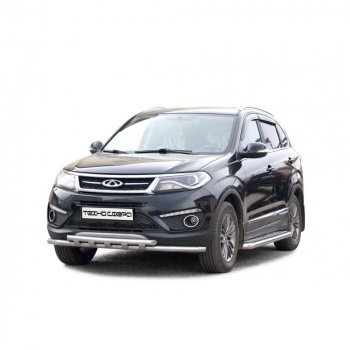Пороги алюминиевые с накладками с полимерным покрытием d63.5, Техно Сфера Chery Tiggo 5  (T21) (2014-2020) дорестайлинг, рестайлинг