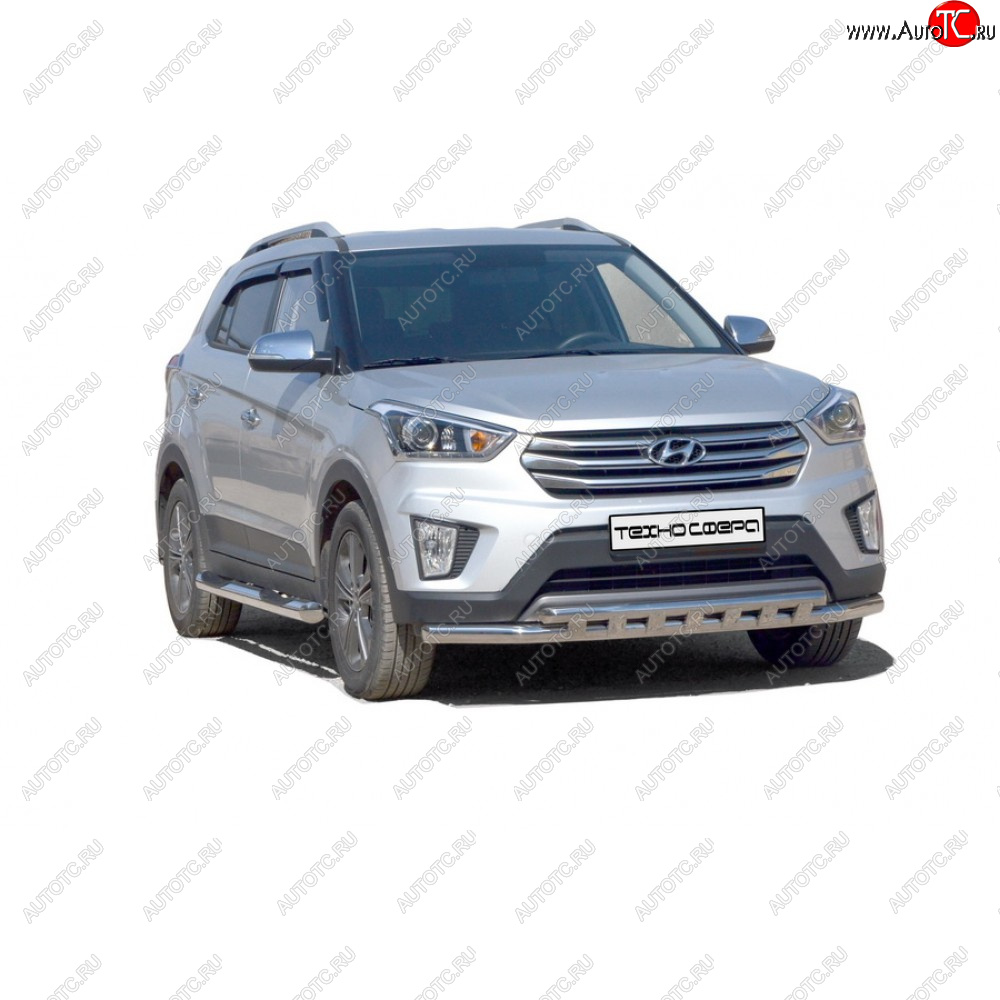 28 899 р. Защита переда труба двойная нержавейка d63,5, Техно Сфера  Hyundai Creta ( GS,  SU) (2015-2022) дорестайлинг, рестайлинг (Нержавейка)  с доставкой в г. Пермь