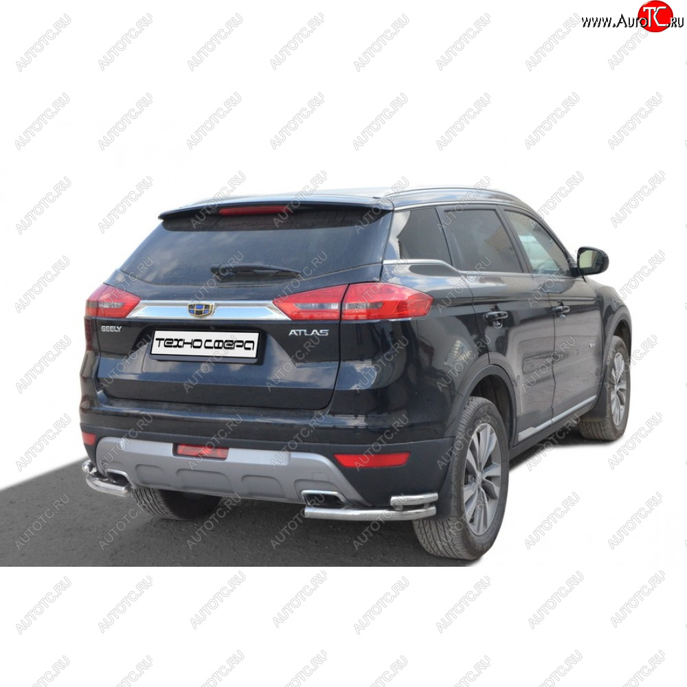 26 799 р. Защита заднего бампера нержавейка (уголки двойные) d5140, Техно Сфера  Geely Atlas  NL3 (2016-2022) (нержавейка)  с доставкой в г. Пермь