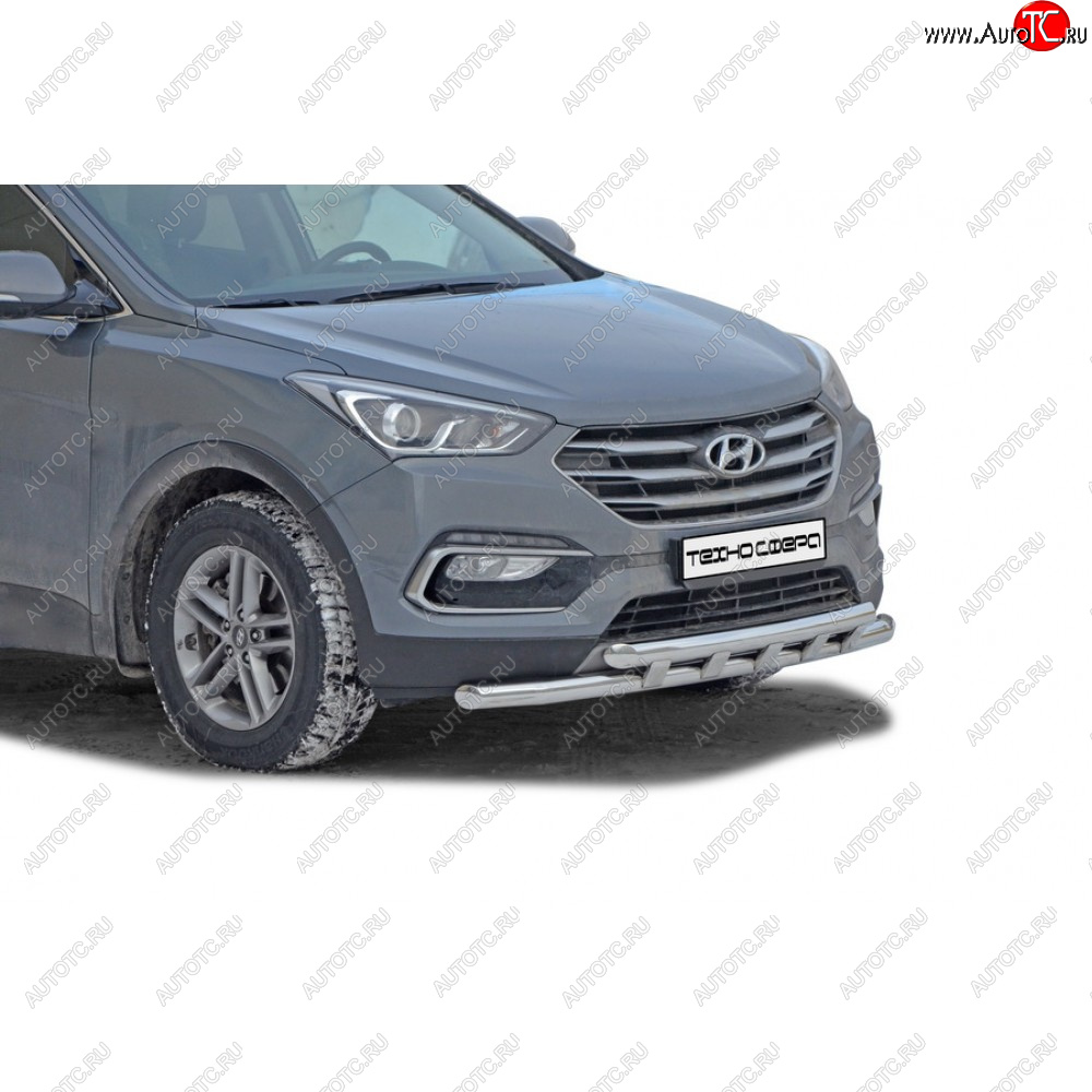 30 999 р. Защита переда труба двойная нержавейка d63,5, Техно Сфера  Hyundai Santa Fe  DM (2015-2019) рестайлинг (Нержавейка)  с доставкой в г. Пермь