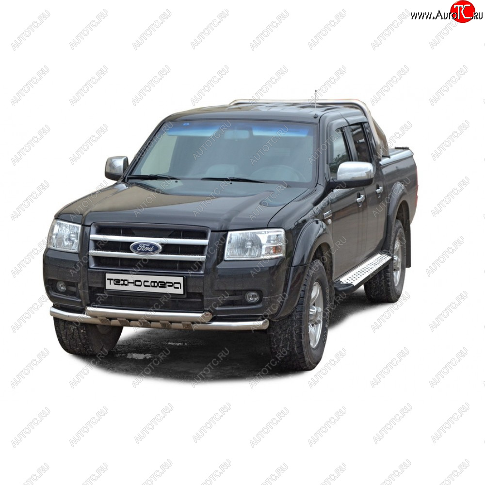 35 699 р. Защита переда труба двойная нержавейка d63.5, Техно Сфера  Ford Ranger ( DoubleCab,  RapCab) (2003-2023) рестайлинг, дорестайлинг, SuperCab, SuperCrew (Нержавейка)  с доставкой в г. Пермь