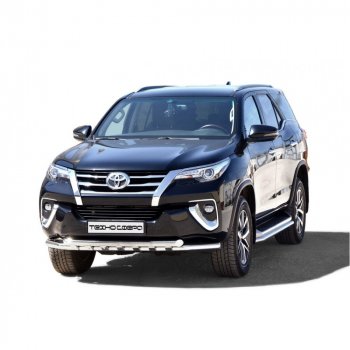 Защита переда труба двойная с полимерным покрытием d63,5, Техно Сфера Toyota Fortuner ( AN50/AN60,  AN160) (2004-2025) дорестайлинг, 1-ый рестайлинг, 2-ой рестайлинг, рестайлинг