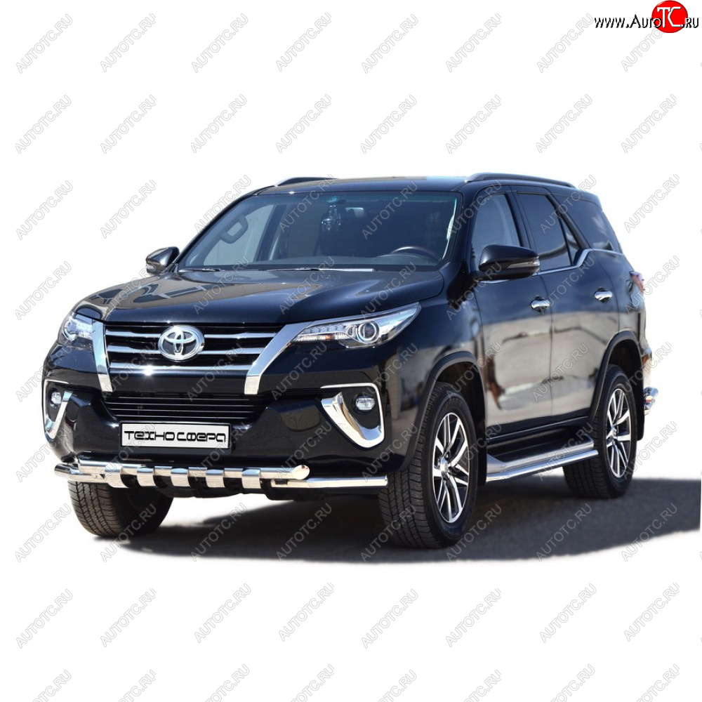 39 999 р. Защита переда труба двойная люкс нержавейка d63.5, Техно Сфера  Toyota Fortuner ( AN50/AN60,  AN160) (2004-2025) дорестайлинг, 1-ый рестайлинг, 2-ой рестайлинг, рестайлинг  с доставкой в г. Пермь