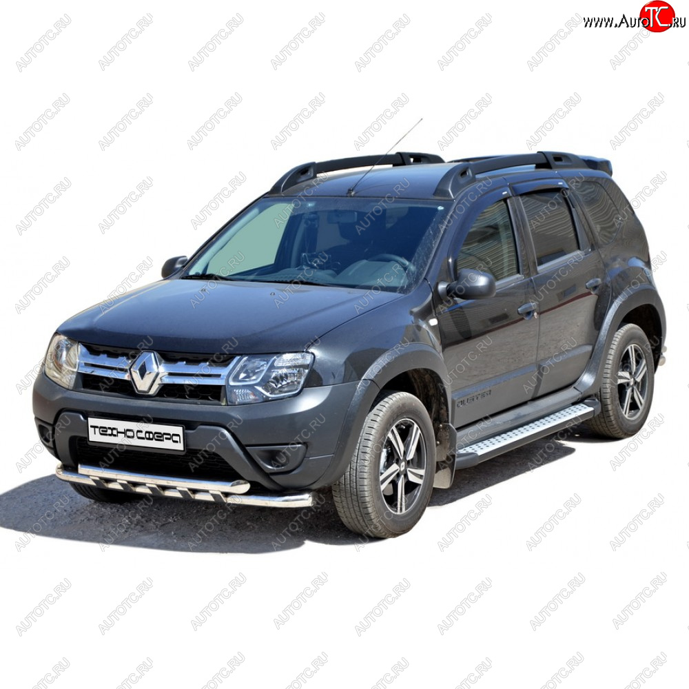 25 599 р. Пороги бумер алюминиевые с резинкой, Техно Сфера Renault Duster HS дорестайлинг (2010-2015) (Черный глянец)  с доставкой в г. Пермь