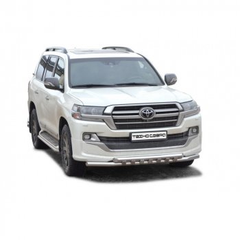 Защита переда труба двойная нержавейка d63,5 Техно Сфера  Toyota Land Cruiser 200 2-ой рестайлинг (2015-2021) (Нержавейка)