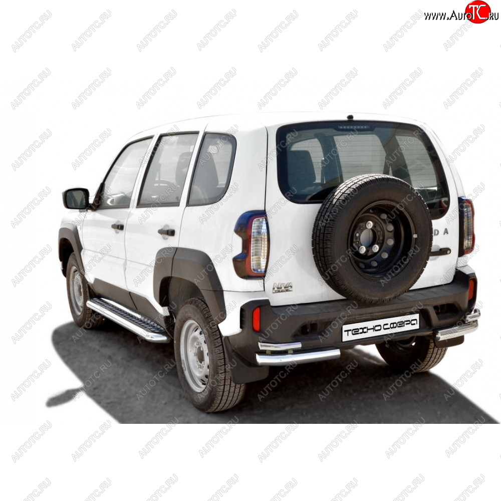17 399 р. Защита заднего бампера нержавейка d63.5 (Уголки двойные Люкс), Техно Сфера Лада Нива Трэвел (212300-80) (2021-2025) (нержавейка)  с доставкой в г. Пермь