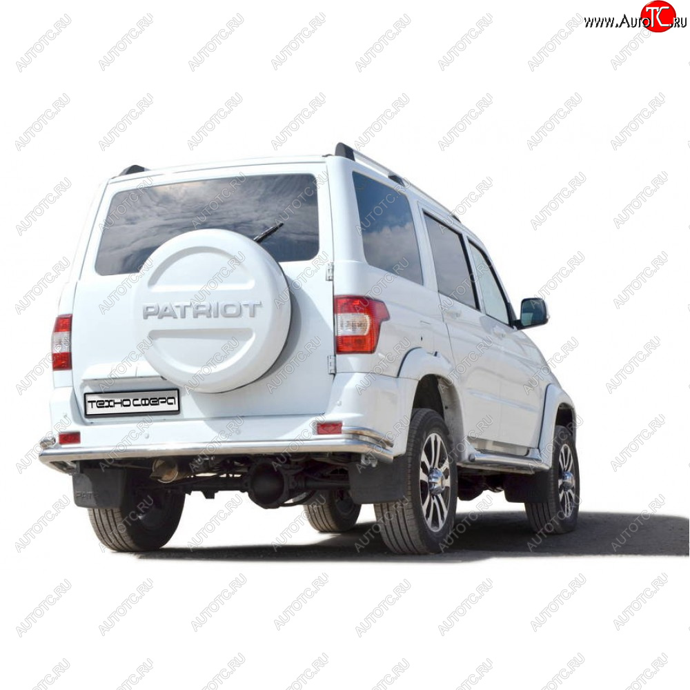 6 199 р. Защита заднего бампера d63.5 (труба с уголками), Техно Сфера  Уаз Патриот ( 23632,  3163 5-дв.,  3163 5 дв.) (2014-2025) 1 рестайлинг пикап, 1-ый рестайлинг, 2-ой рестайлинг пикап, 2-ой рестайлинг  с доставкой в г. Пермь