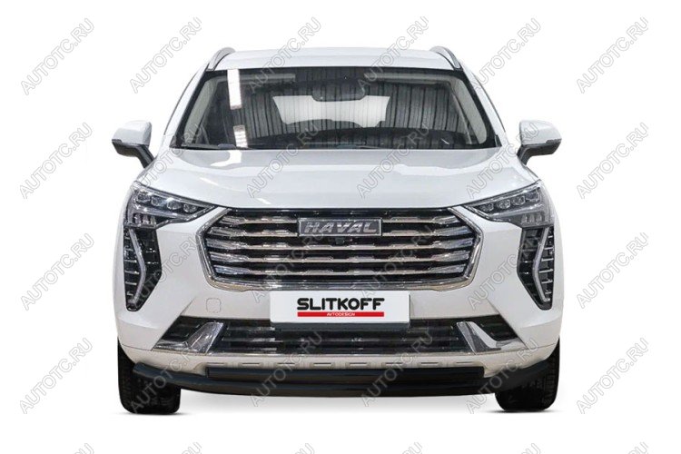 9 699 р. Защита переднего бампера d57+d42 двойная 2WD Slitkoff  Haval Jolion (2020-2024) дорестайлинг (  Сталь с полимерным покрытием в цвет черный)  с доставкой в г. Пермь