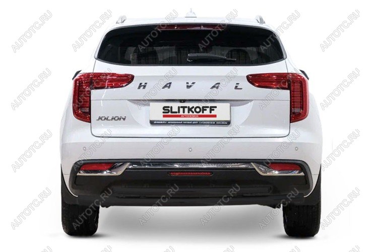 10 299 р. Защита заднего бампера d57+d57 двойная (2WD) Slitkoff Haval Jolion дорестайлинг (2020-2024) (Сталь с полимерным покрытием в цвет черный)  с доставкой в г. Пермь