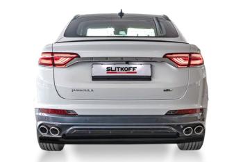 9 699 р. Защита заднего бампера d57+d42 двойная (2WD) Slitkoff  Haval Jolion (2020-2024) дорестайлинг (Сталь с полимерным покрытием в цвет черный)  с доставкой в г. Пермь. Увеличить фотографию 2