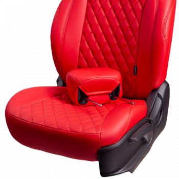 19 699 р. Комплект чехлов для сидений (РЗСиС 40/60 3ГОрегон) БАЙРОН Lord Autofashion  KIA Ceed  2 JD (2012-2018) дорестайлинг универсал, дорестайлинг, хэтчбэк, рестайлинг универсал, рестайлинг, хэтчбэк (красный, вставка красная, строчка красная)  с доставкой в г. Пермь. Увеличить фотографию 4