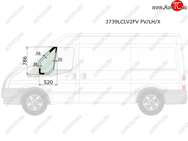 2 059 р. Стекло форточки (Цвет зеленый Без молдинга) Ford Transit 00-14 XYG 3739LCLV2FV FV/LH/X  с доставкой в г. Пермь