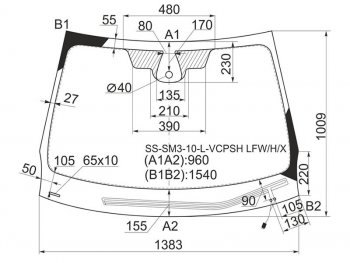 Стекло лобовое (Обогрев щеток Датчик дождя) Renault Fluence 09-17  Megane 08-16 XYG SS-SM3-10-L-VCPSH LFW/H/X