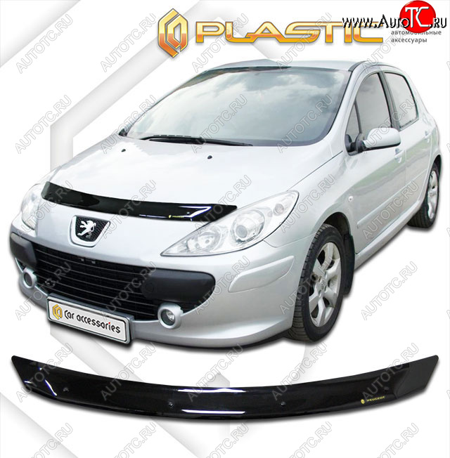 1 839 р. Дефлектор капота (рынок России) CA-Plastic  Peugeot 307  универсал (2005-2008) рестайлинг (Classic черный)  с доставкой в г. Пермь