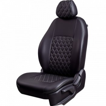 Комплект чехлов для сидений (РЗС 60/40 2 горба Илана+Орегон) ТУРИН РОМБ Lord Autofashion Chevrolet Lanos T100 седан (2002-2017) (черный, вставка черная, строчка серая)