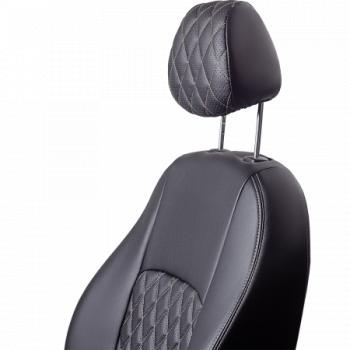 4 999 р. Комплект чехлов для сидений (1+2 места Илана+Орегон) ТУРИН ст РОМБ Lord Autofashion Ford Transit цельнометаллический фургон (2014-2022) (черный, вставка черная+бежевая, строчка бежевая)  с доставкой в г. Пермь. Увеличить фотографию 5