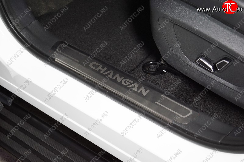 3 799 р. Накладки на пластиковые пороги, ТСС Тюнинг  Changan CS55 Plus (2021-2025) (лист шлифованный надпись CHANGAN)  с доставкой в г. Пермь