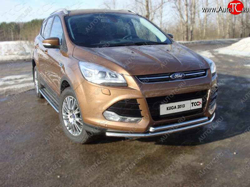 12 849 р. Защита передняя двойная d42,4*42,4 мм ТСС Тюнинг Ford Kuga 2 дорестайлинг (2013-2016) (нержавейка)  с доставкой в г. Пермь