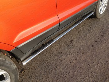Пороги овальные с накладкой 75х42 мм ТСС Тюнинг Ford EcoSport (2013-2019) дорестайлинг (серые)