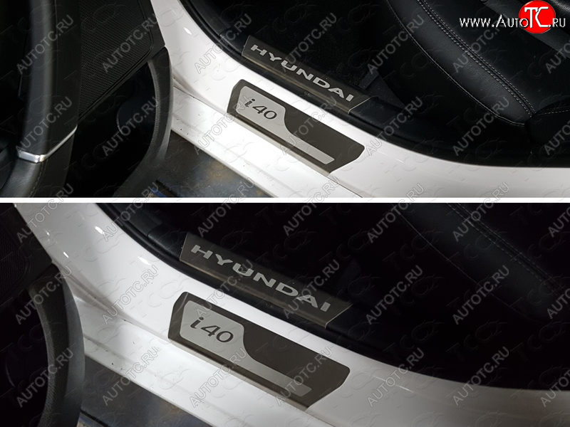 1 000 000 р. Накладки на порожки салона ТСС Тюнинг  Hyundai I40  1 VF (2011-2015) дорестайлинг седан, дорестайлинг универсал (лист шлифованный надпись Hyundai)  с доставкой в г. Пермь
