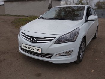 Декоративная вставка переднего бампера ТСС Тюнинг Hyundai Solaris RBr седан рестайлинг (2014-2017) (d 12 мм)