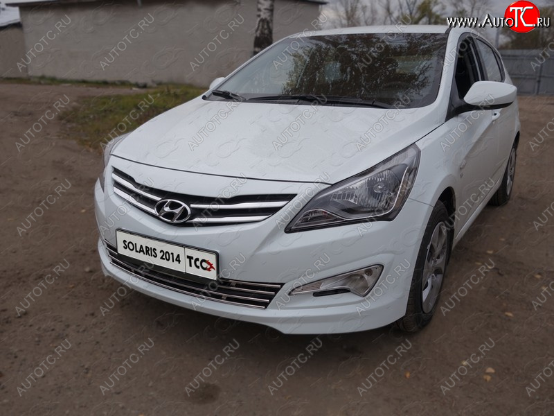 1 000 000 р. Декоративная вставка переднего бампера ТСС Тюнинг Hyundai Solaris RBr седан рестайлинг (2014-2017) (d 12 мм)  с доставкой в г. Пермь