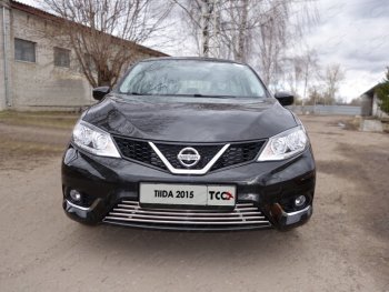 Вставка переднего бампера ТСС Тюнинг Nissan Tiida  2 хэтчбек (2015-2016) C13 дорестайлинг (лист 16 мм)