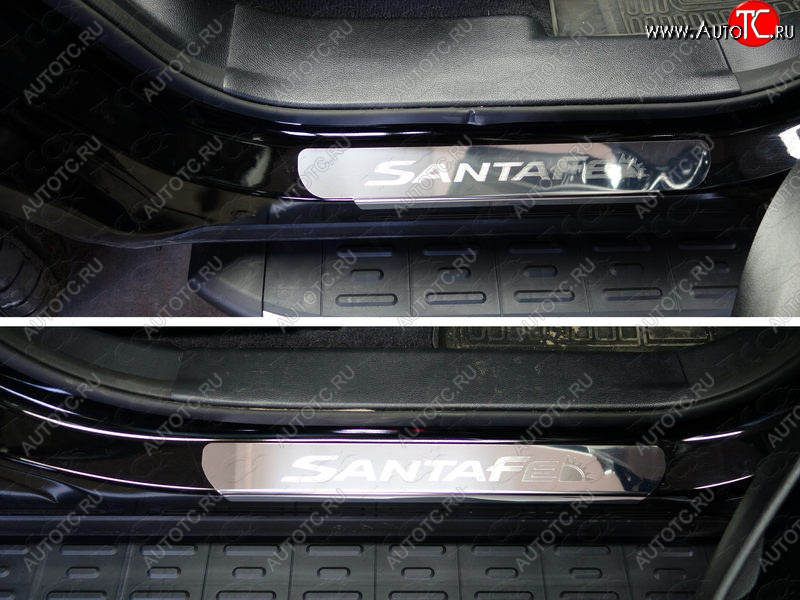 1 000 000 р. Накладки на пороги ТСС Тюнинг  Hyundai Santa Fe  DM (2015-2019) рестайлинг (лист зеркальный, надпись Santa Fe)  с доставкой в г. Пермь