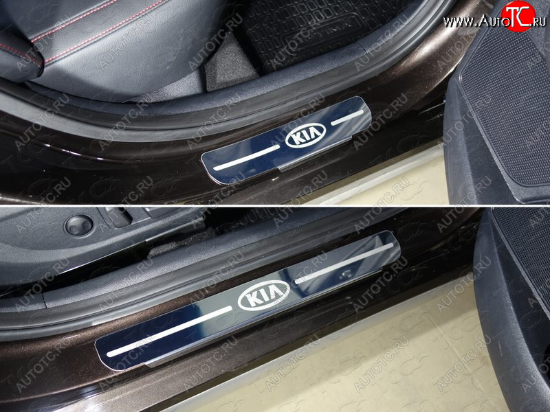 1 000 000 р. Накладки на порожки салона ТСС Тюнинг KIA Optima 4 JF дорестайлинг седан (2016-2018) (лист зеркальный, логотип KIA)  с доставкой в г. Пермь