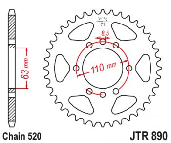 3 399 р. Звезда цепного привода JTA890.45BLK  jta890.45blk  с доставкой в г. Пермь. Увеличить фотографию 1