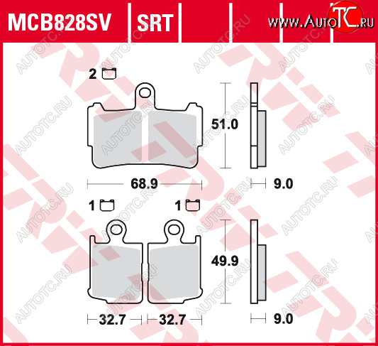 5 249 р. Тормозные колодки TRW MCB828SV  mcb828sv  с доставкой в г. Пермь