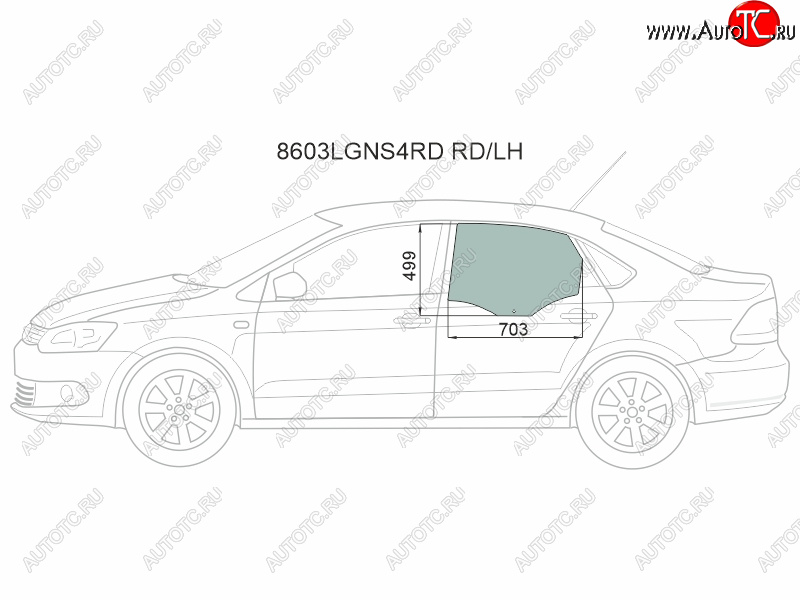 2 699 р. Стекло боковое опускное (Сзади Слева Цвет зеленый) Skoda Rapid 20-  Volkswagen Polo 09-20 XYG 8603LGNS4RD RD/LH  с доставкой в г. Пермь