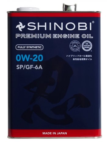 4 099 р. Масло моторное синтетическое SHINOBI SPGF-6A 0W-20 4L SHINOBI SH0004  с доставкой в г. Пермь. Увеличить фотографию 1
