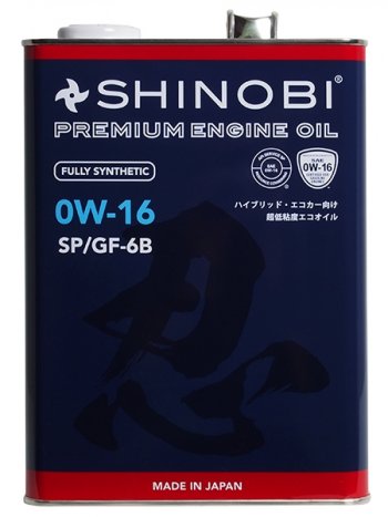 3 399 р. Масло моторное синтетическое SHINOBI SPGF-6B 0W- 16 4L SHINOBI SH0034  с доставкой в г. Пермь. Увеличить фотографию 1
