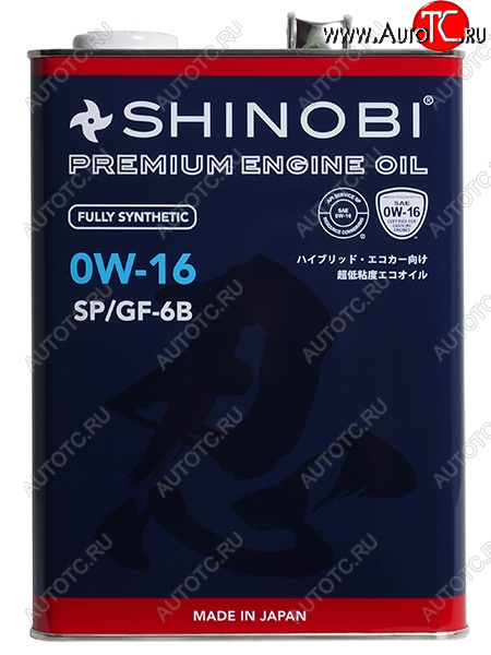 3 399 р. Масло моторное синтетическое SHINOBI SPGF-6B 0W- 16 4L SHINOBI SH0034  с доставкой в г. Пермь