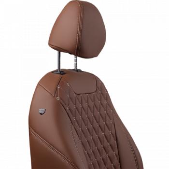 10 199 р. Комплект чехлов для сидений (Орегон) БАЙРОН ст БАЙРОН Lord Autofashion Volkswagen Crafter 1 (2006-2017) (темно-коричневый, вставка темно-коричневая, строчка бежевая)  с доставкой в г. Пермь. Увеличить фотографию 2
