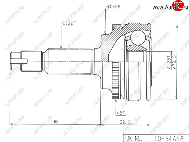 4 299 р. Шрус наружный TOYOTA COROLLARUNXOPARAV4 CA2#SV50ALLIONWISH 4WD 1ZZ 4WD1AZ-FSE3ZZ(euro) 00-05 HDK TO-054A48  с доставкой в г. Пермь