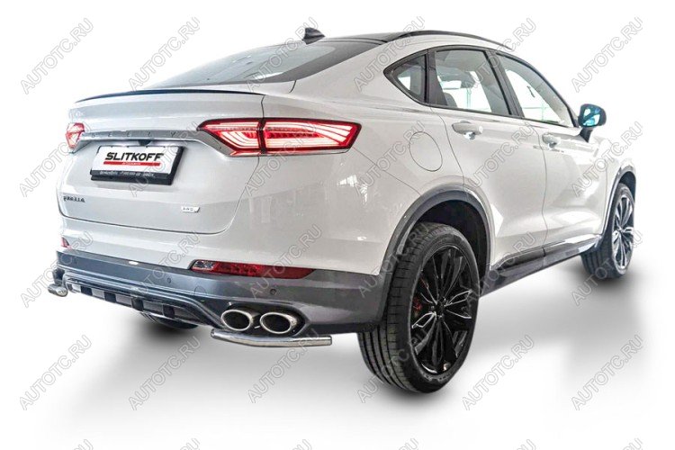4 999 р. Защита заднего бампера уголки d42 Slitkoff  Geely Tugella  FY11,HPBA4 (2022-2025) рестайлинг (Сталь с полимерным покрытием в цвет серебристый)  с доставкой в г. Пермь