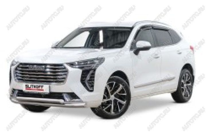 10 299 р. Защита переднего бампера d57+d57 двойная Slitkoff  Haval Jolion (2020-2024) дорестайлинг (Сталь с полимерным покрытием в цвет серебристый)  с доставкой в г. Пермь