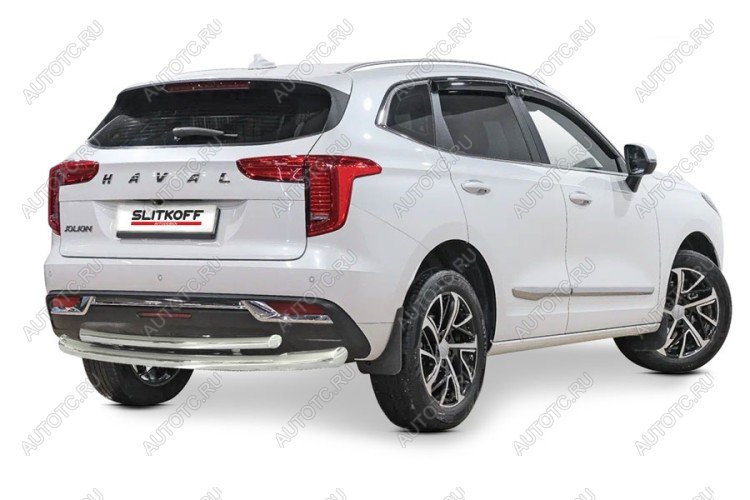 9 699 р. Защита заднего бампера d57+d42 двойная (2WD) Slitkoff Haval Jolion дорестайлинг (2020-2024) (Сталь с полимерным покрытием в цвет серебристый)  с доставкой в г. Пермь
