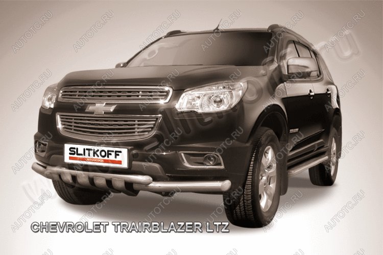 19 599 р. Защита переднего бампера d76+d57 двойная с профильной ЗК Slitkoff  Chevrolet Trailblazer  GM800 (2012-2016) дорестайлинг (нержавейка с полимерным покрытием в цвет черный)  с доставкой в г. Пермь