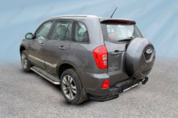 9 699 р. Защита заднего бампера уголки d57 Slitkoff  Chery Tiggo 3 (2014-2020) (нержавейка с полимерным покрытием в цвет черный)  с доставкой в г. Пермь