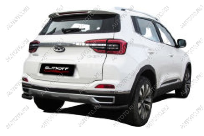 8 199 р. Защита заднего бампера уголки d57 Slitkoff Chery Tiggo 4 1-ый рестайлинг (2018-2023) (нержавейка с полимерным покрытием в цвет черный)  с доставкой в г. Пермь