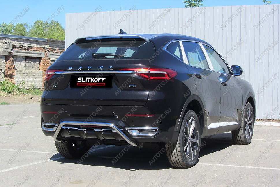 15 499 р. Защита заднего бампера d42 скоба Slitkoff  Haval F7 - F7x (нержавейка с полимерным покрытием в цвет черный)  с доставкой в г. Пермь