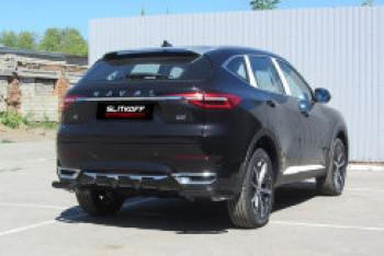 Защита заднего бампера уголки d57 Slitkoff Haval F7  дорестайлинг (2018-2022) (нержавейка с полимерным покрытием в цвет черный)