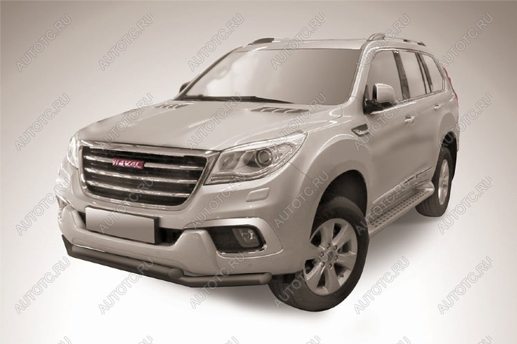 14 499 р. Защита переднего бампера d57+d57 двойная Slitkoff  Haval H9 (2017-2021) 1-ый рестайлинг, 2-ой рестайлинг (нержавейка с полимерным покрытием в цвет черный)  с доставкой в г. Пермь